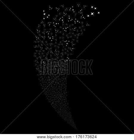 Space Stars random fireworks stream. Vector illustration style is flat white iconic symbols on a black background. Object fountain created from scattered pictograms.