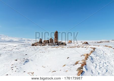Archaeological Site of Ani Ruins on UNESCO World Heritage List. Kars Turkey ,February 2017.
