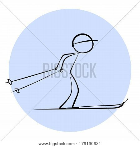 Stick Skier vector icon black and white