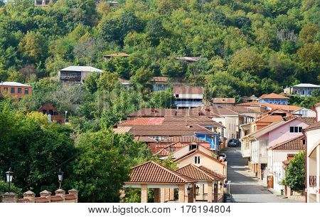 View Of Street In Signagi Or Sighnaghi City. Georgia