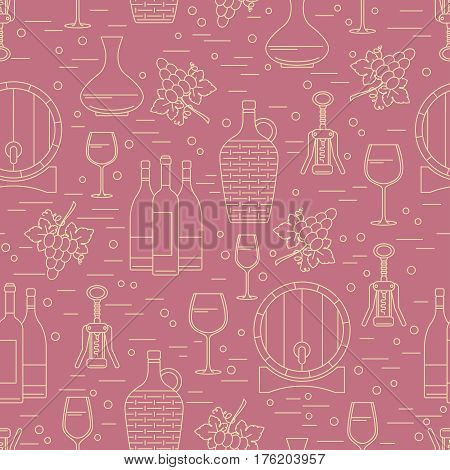 Winemaking design element on maroon background. Vector seamless pattern. Can be used for wallpaper poster design wrapping paper surface texture web backgrounds print on textile and covers