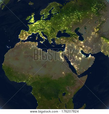 Emea Region At Night On Planet Earth