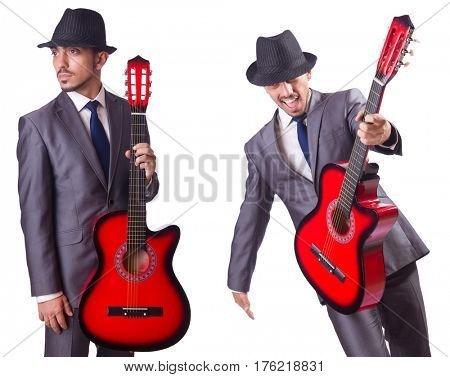 Businessman quitar player isolated on white