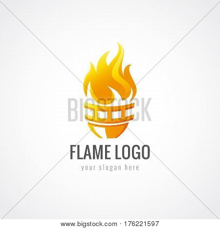 Flaming torch vector logo. Sport fiery sign. Competition's, union's, club's or confederacy colored branding icon. Abstract isolated graphic design template.