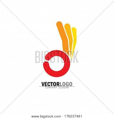 Ok Symbol Or Approval Icon With Human Hand - Concept Vector In Orange.