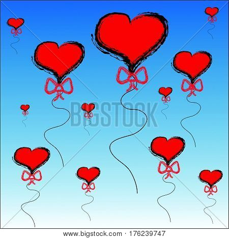 Herts balloon on blue background.Vector illustration. Eps10