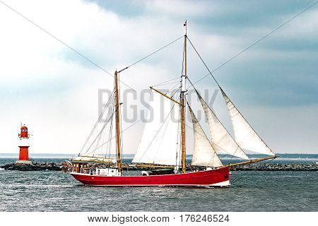 Sailing ship on the sea. Tall Ship.Yachting and Sailing travel. Cruises and holidays. Postcard and Book cover