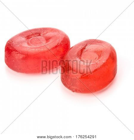 Two colorful fruit hard sugar candies,  boiled sweeties or sugar plums isolated on white background cutout