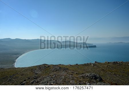Baikal lake near Khuzhir villahe at Olkhon island in Siberia, Russia. Lake Baikal is the largest freshwater lake in the world.