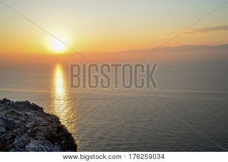Baikal lake near Khuzhir villahe at Olkhon island in Siberia Russia. Lake Baikal is the largest freshwater lake in the world.