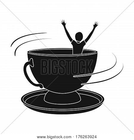 A large blue cup with a saucer with people inside. Entertainment in the amusement park.Amusement park single icon in black style vector symbol stock web illustration.