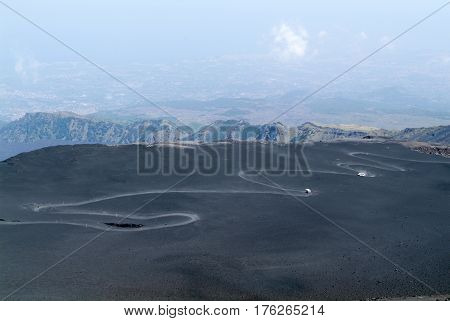 Raod To Vulcano Of Mount Etna On Sicily