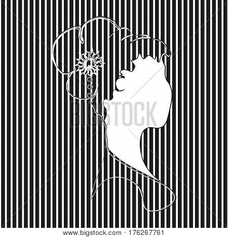 Silhouetted woman in black white stripe
Abstract author design girl profile with hairstyle and decoration logo bust style silhouette application stock vector illustration