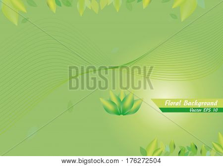 Floral green vector background on gradient with 3D feeling leaf