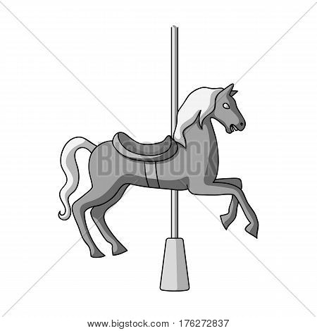 Carousel for children. Horse on the pole for riding.Amusement park single icon in monochrome style vector symbol stock web illustration.