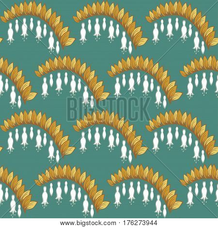 Pattern of white flowers and brown leaves for background
