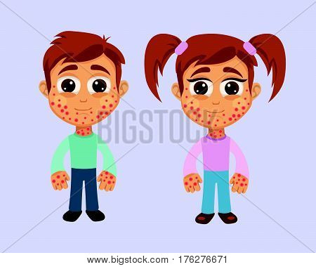 Rash Symptom. Boy and Girl have dermatology problems