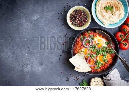 Shakshuka With Pita Bread And Hummus