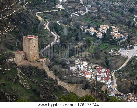 Pseudoaerial view on medieval spanish town of Sierra de Casorla, Andalusia
