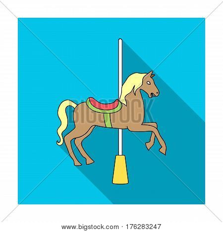Carousel for children. Horse on the pole for riding.Amusement park single icon in flat style vector symbol stock web illustration.