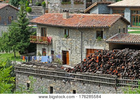 Rupit Spain - September 09 2014: Picturesque house of stone in Rupit (Catalonia Spain)