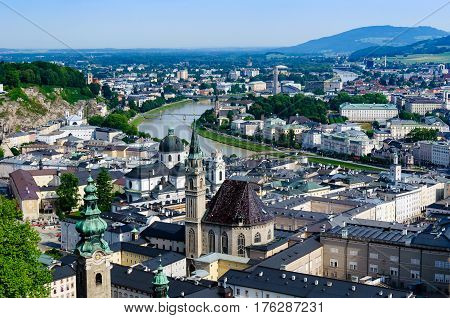 Salzburg City AustriaAerial beautiful Panoramic View of the historic