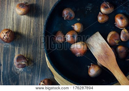 Roated Chestnuts On Pan