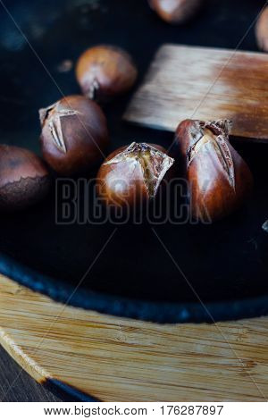 Roated Chestnuts On Pan