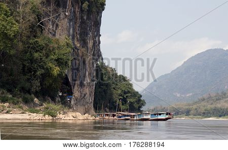 Boats on the Mekong River. 4000 islands Don Det Laos