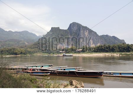 Boats on the Mekong River. 4000 islands. Island of Don Det. Laos