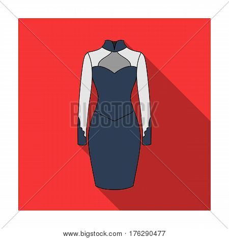 Strict two-color female dress to the knee. Dresses working style.Women clothing single icon in flat style vector symbol stock web illustration.