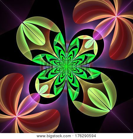Diagonal symmetrical pattern of the leaves. Computer generated graphics.