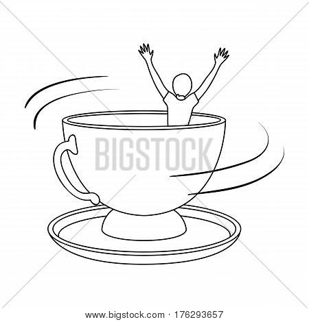 A large blue cup with a saucer with people inside. Entertainment in the amusement park.Amusement park single icon in outline style vector symbol stock web illustration.