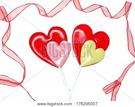 hearts red lollipops love concept valentine's day