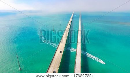 Seven Miles bridge. Florida Keys. Aerial photo