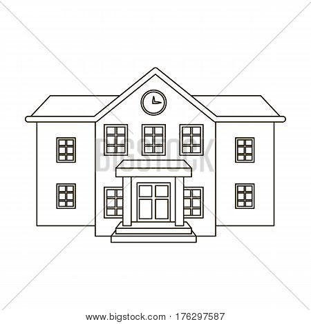 The main entrance of the institution . The school clock above the entrance.School And Education single icon in outline style vector symbol stock web illustration.