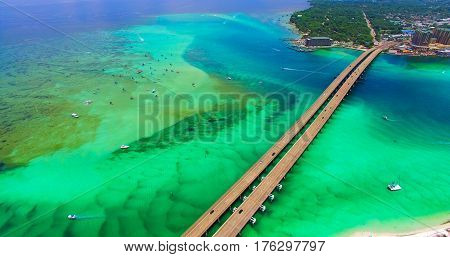 Destin. Redneck Beach. Florida. Panama City. Bridge Aerial View. Eglin Beach Park