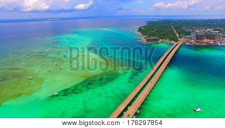 Destin. Redneck Beach. Florida. Panama City. Bridge Aerial View. Eglin Beach Park