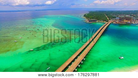 Destin. Redneck Beach. Florida. Panama City. Bridge Aerial View. Eglin Beach Park