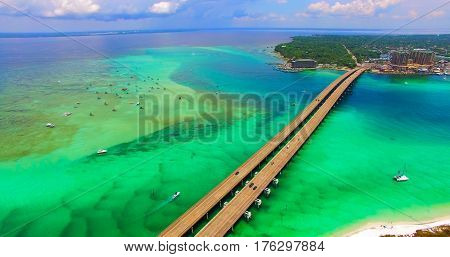 Destin. Redneck Beach. Florida. Panama City. Bridge Aerial View. Eglin Beach Park
