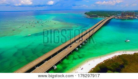 Destin. Redneck Beach. Florida. Panama City. Bridge Aerial View. Eglin Beach Park
