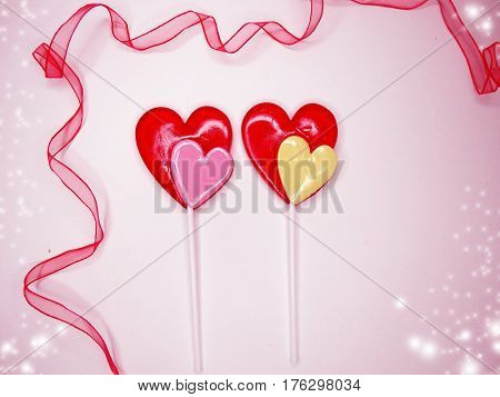 hearts red lollipops love concept valentine's day