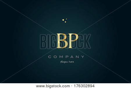 Bp B P  Gold Golden Luxury Alphabet Letter Logo Icon Template