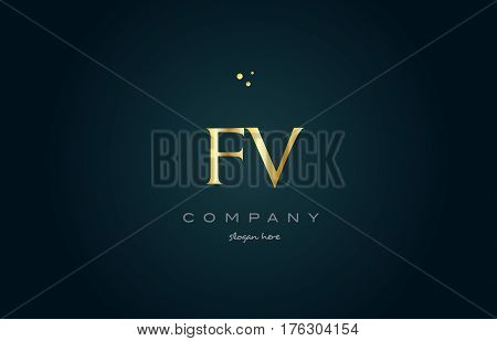 Fv F V  Gold Golden Luxury Alphabet Letter Logo Icon Template