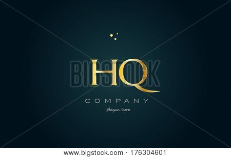 Hq H Q  Gold Golden Luxury Alphabet Letter Logo Icon Template