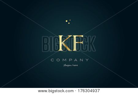 Kf K F  Gold Golden Luxury Alphabet Letter Logo Icon Template