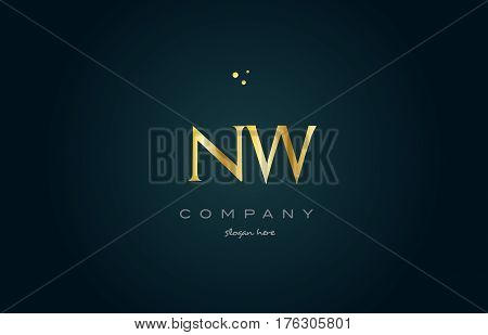 Nw N W  Gold Golden Luxury Alphabet Letter Logo Icon Template
