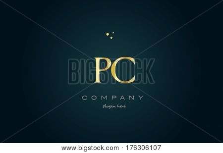 Pc P C  Gold Golden Luxury Alphabet Letter Logo Icon Template