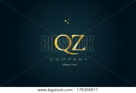 Qz Q Z  Gold Golden Luxury Alphabet Letter Logo Icon Template