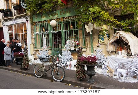 Paris, France-September 27, 2016 : The old traditional French cafe Au vieux Paris d'Arcole located in a touristy area, near Notre Dame cathedral, on Cite island.